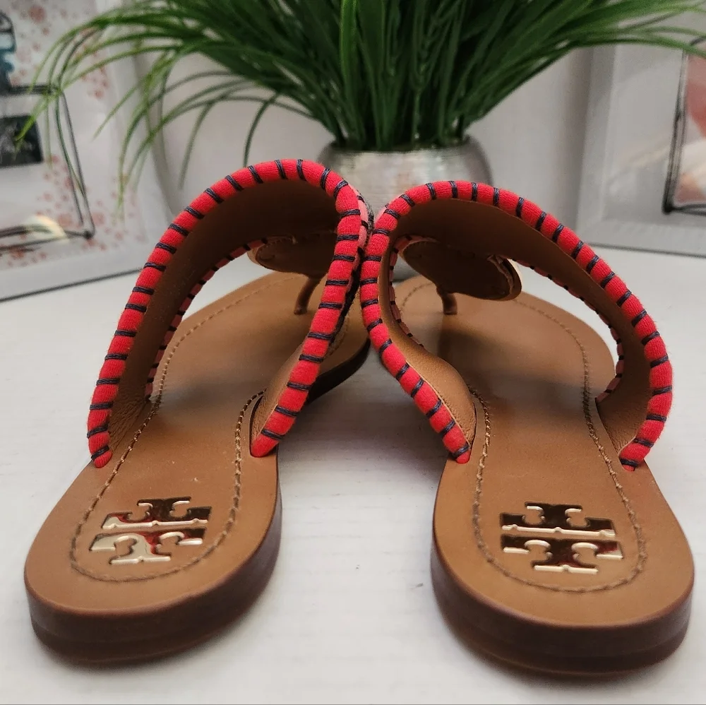 Tory Burch Patos Red Gold Disk Sz 5.5M Women's Multicolor Sandals Slippers Flats